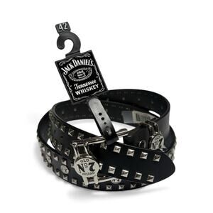 Jack Daniel's Old No. 7 Leather Belt Black & Silver Pyramids & Studs Men’s 42”